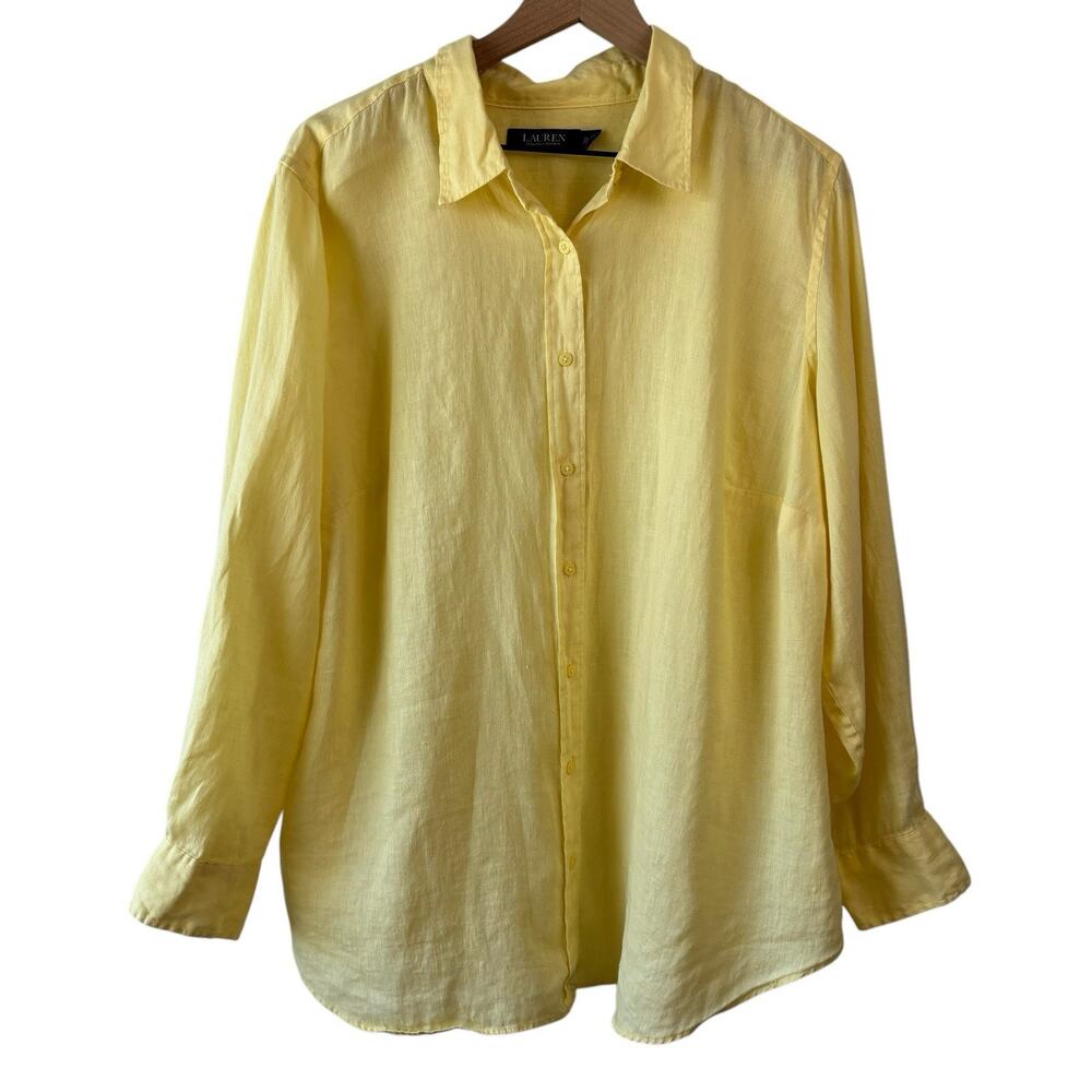 Lauren Ralph Lauren Womens Shirt 2X Yellow 100%‎ Linen Black Label Resort Beach
